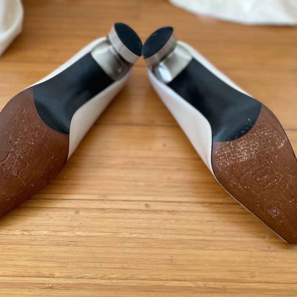 Stuart Weitzman White Pearlescent Square Toe Pumps - image 7